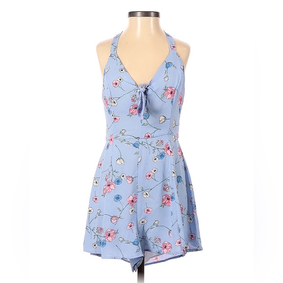Lush tie front light blue floral romper XS - Picture 5 of 6